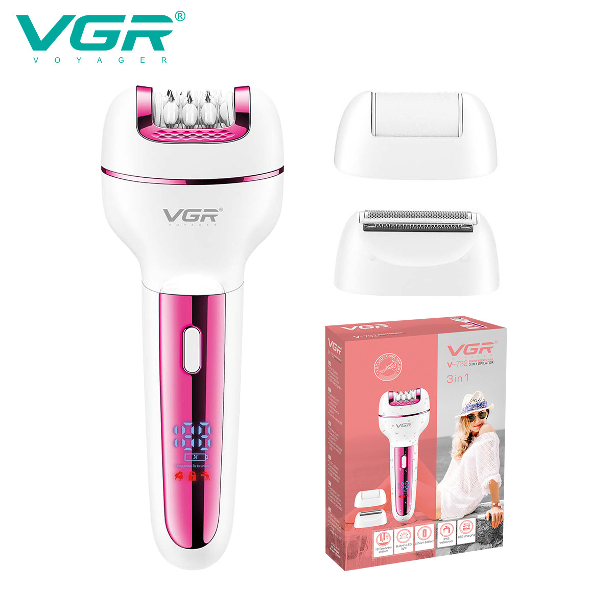 Епілятор 3 в 1 PINK V-732 VGR
