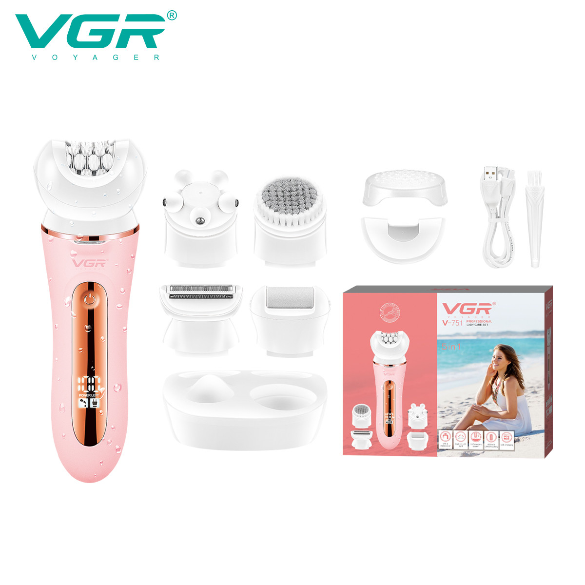 Епілятор 5 в 1 PINK IPX6 V-751 VGR  Фото 2 