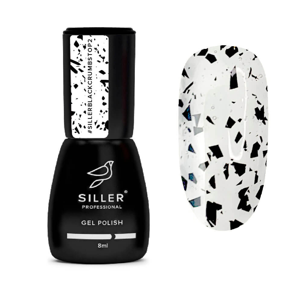 Топ для гель-лаку глянсовий Top Siller Black Crumbs №02, 8 мл