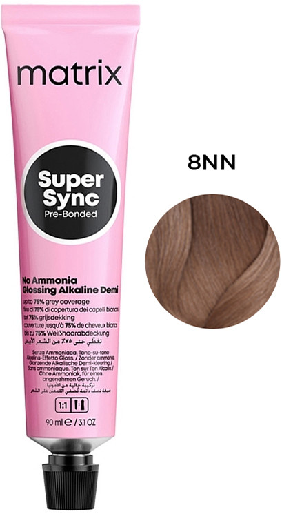 Краска для волосся тонер на лужній основі без аміаку SUPER SYNC Pre-Bonded 8NN, 90мл Matrix