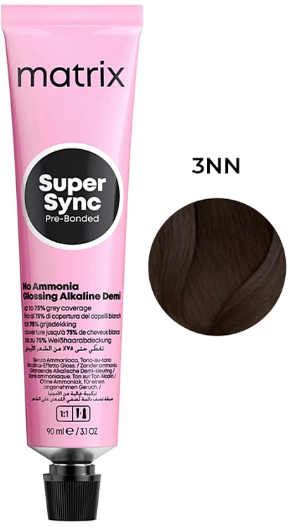 Краска для волос тонер на лужной основе без амиака SUPER SYNC Pre-Bonded 3NN, 90мл Matrix