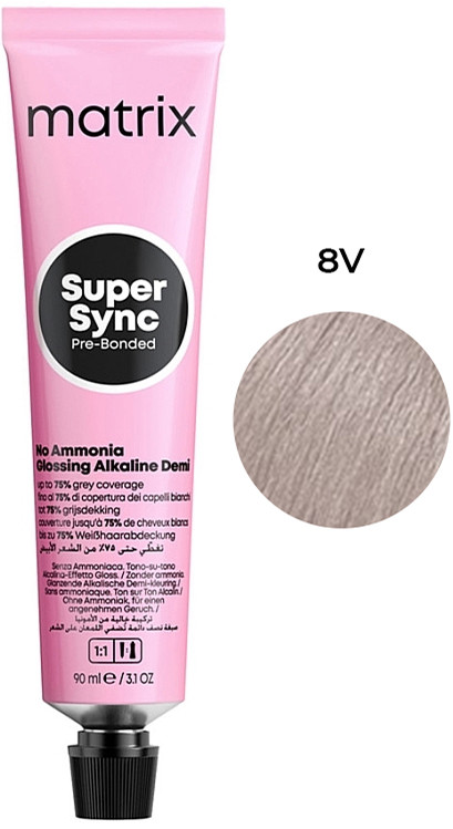 Краска для волос тонер на лужной основе без амиака SUPER SYNC Pre-Bonded 8V, 90мл Matrix
