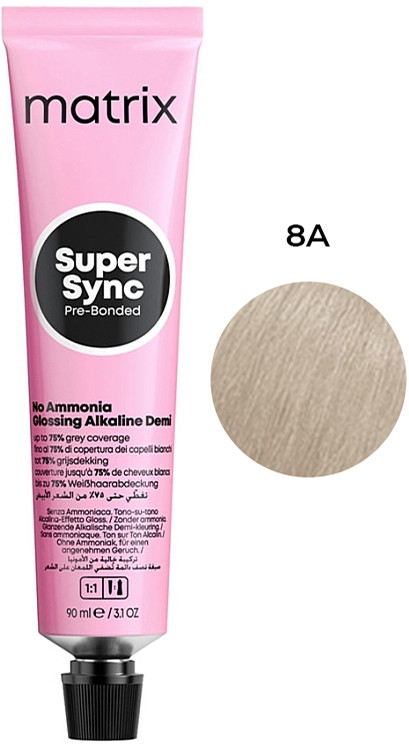 Краска для волос тонер на лужной основе без амиака SUPER SYNC Pre-Bonded 8А 90мл Matrix