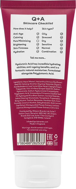Крем увлажняющий с гиалуроновой кислотой Hyaluronic Acid Daily Moisturiser Q+A, 75 мл Фото 2