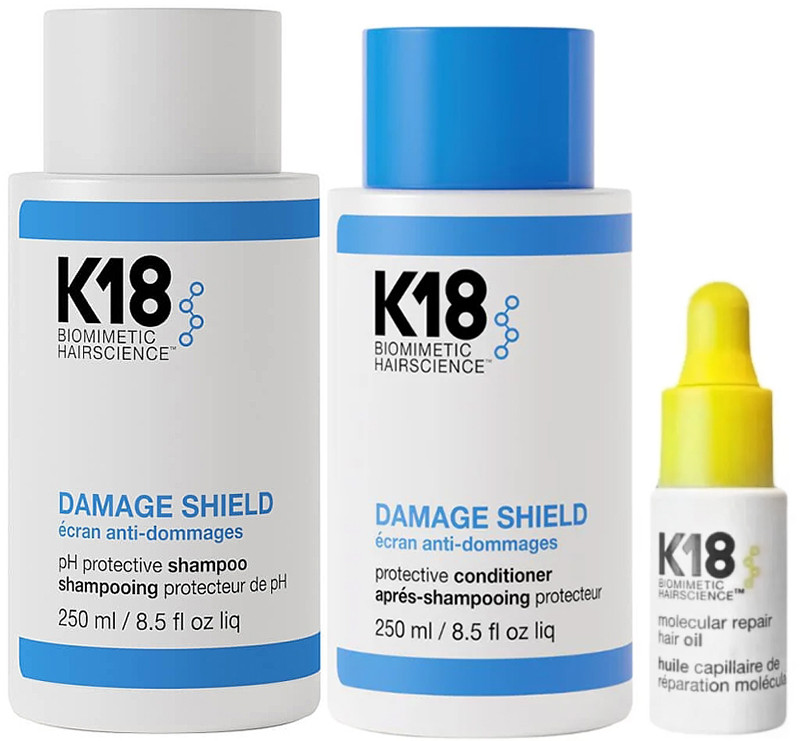 Набор основного ухода за волосами Damage Shield Routine Kit K18, (250мл/250мл/4мл)