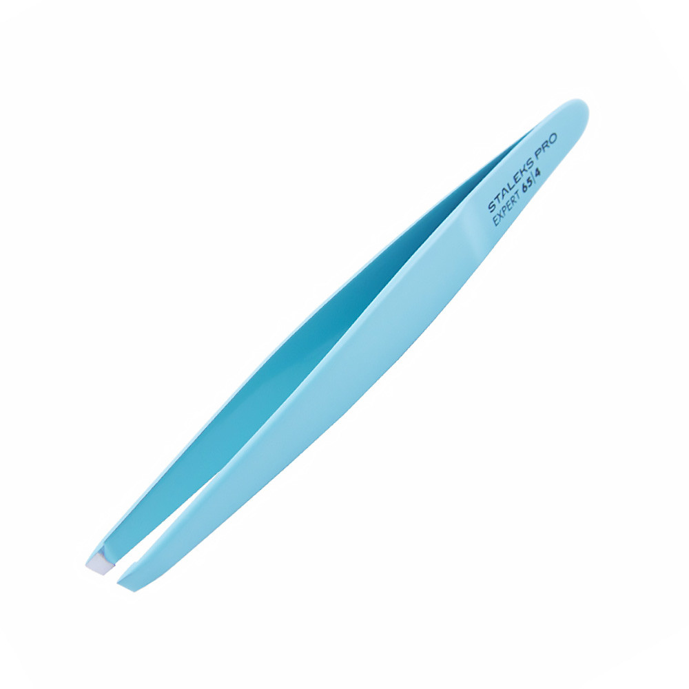 Пинцет для бровей EXPERT 65 TYPE 4 (узкие скошенные кромки, голубой) СТАЛЕКС*
