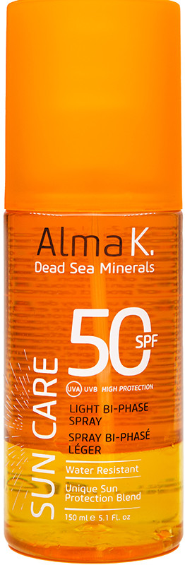 Спрей солнцезащитный двухфазный легкий для тела SPF50 Alma K, 150 мл