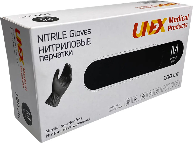 Рукавички нітрилові неприпудрені Unex Medical Products Black, розмір М  Фото 2 