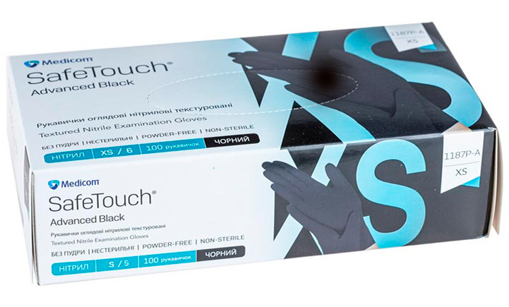 Рукавички оглядові чорні нітрилові 100 шт, S, 6,5 гр, SafeTouch Advanced на beauty-prof.com Рукавички оглядові чорні нітрилові 100 шт, S, 6,5 гр, SafeTouch Advanced