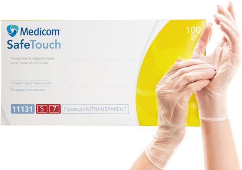 Перчатки виниловые пудра S Medicom, 50 шт/уп