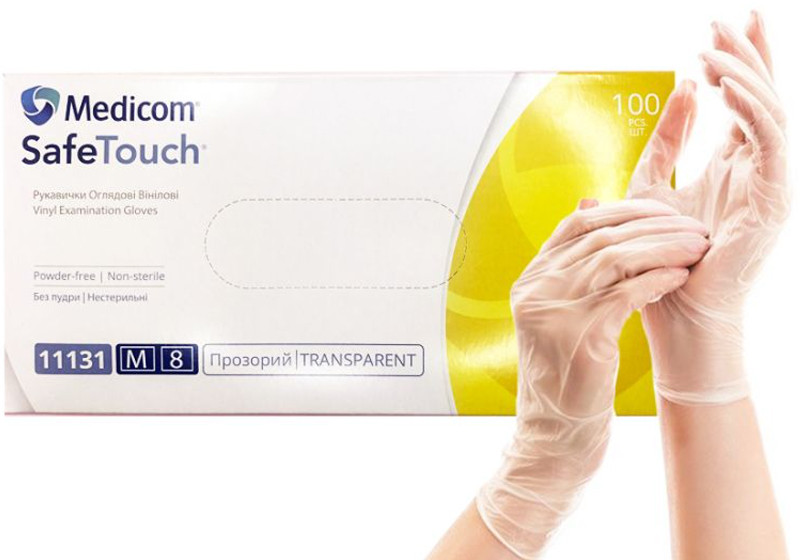 Перчатки виниловые пудра M Medicom, 50 шт/уп