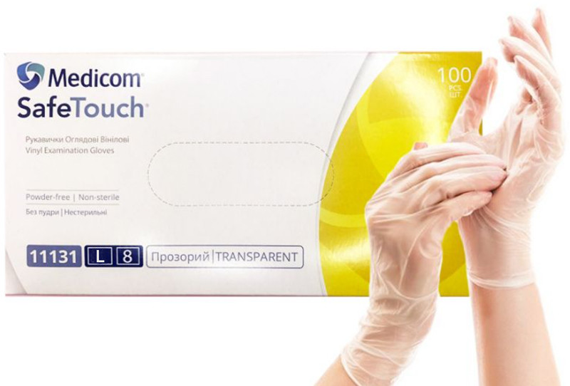Перчатки виниловые пудра L Medicom, 50 шт/уп