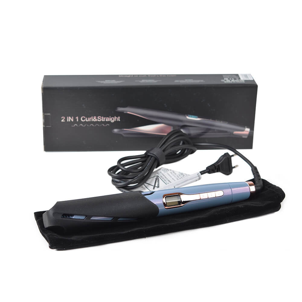 Плойка  для накрутки и выпрямления волос голубая HAIR CURLER 2 в 1