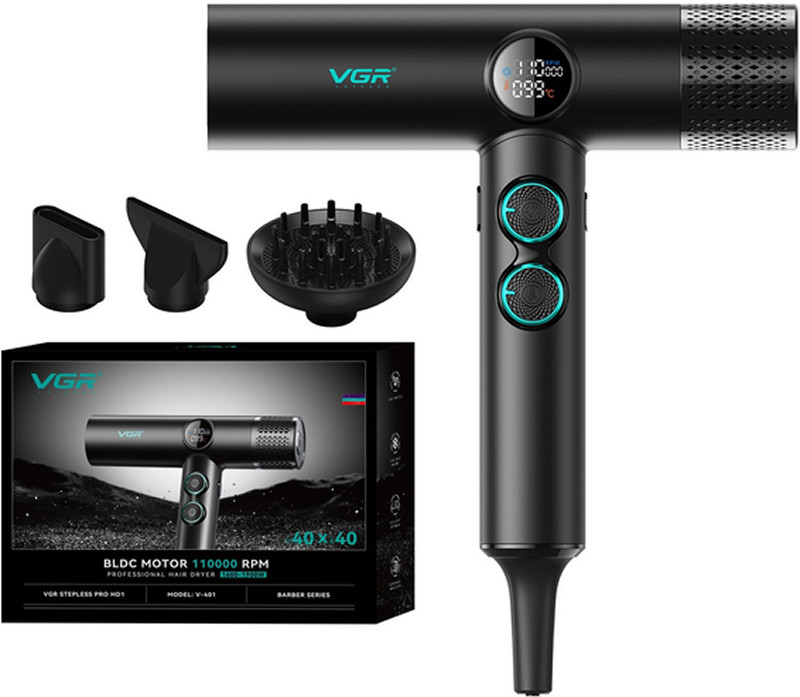Фен для сушки волос 1900W Black V-401 VGR