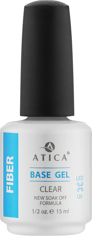 База камуфлирующая каучуковая Base Gel Clear Fiber Soak-Off Atica, 15 мл