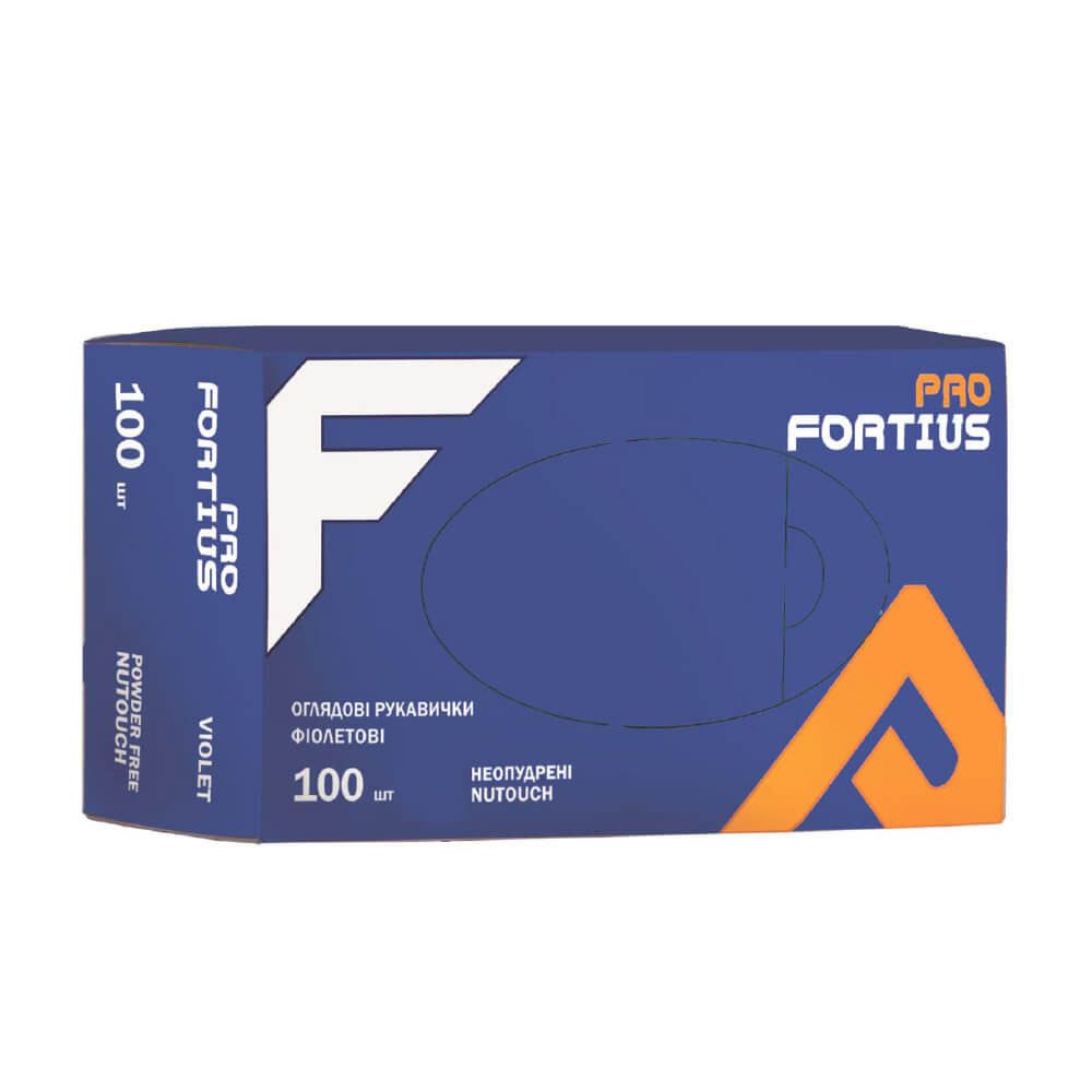 Перчатки нитриловые неопудренные, фиолетовый, M 100 шт/уп, Fortius Pro