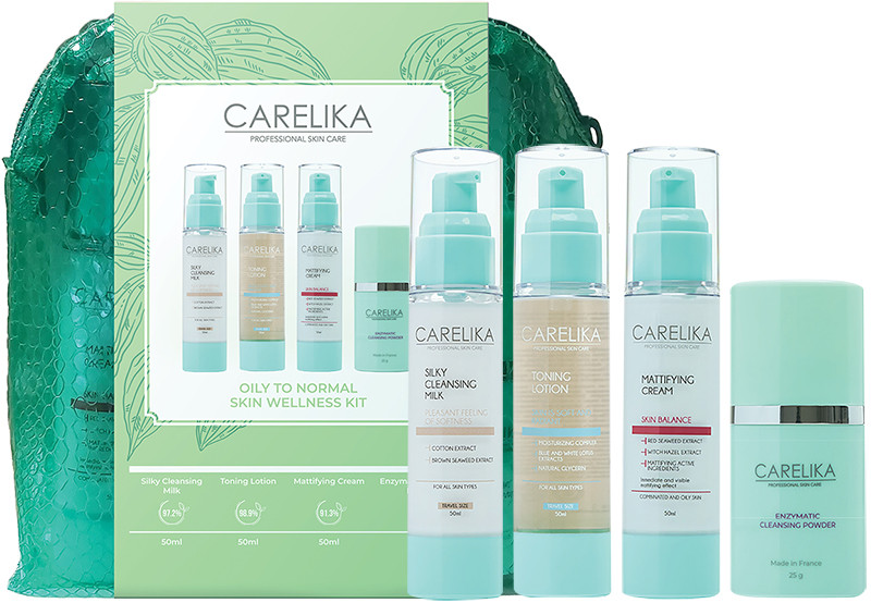 Набір для жирної та нормальної шкіри обличчя Skin Welness CARELIKA, (50мл/50мл/50мл/25г) 