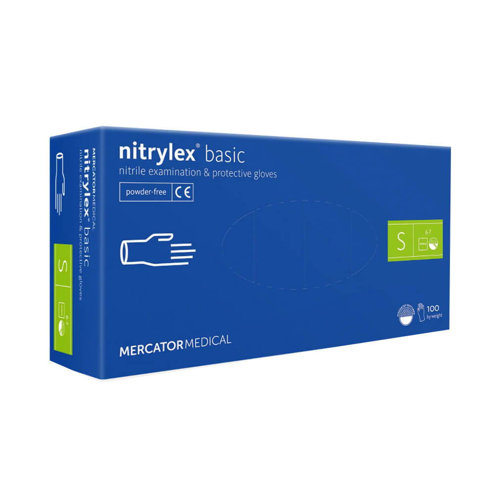 Рукавички нітрилові неопудрені сині S Nitrylex Basic, 100 шт  Фото 2 