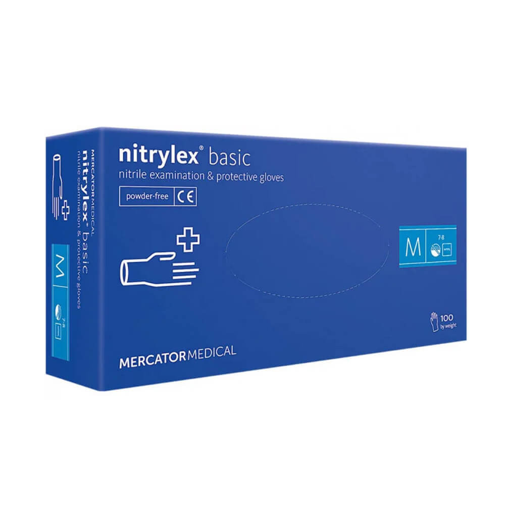 Рукавички нітрилові неопудрені сині М Nitrylex Basic, 100 шт  Фото 2 