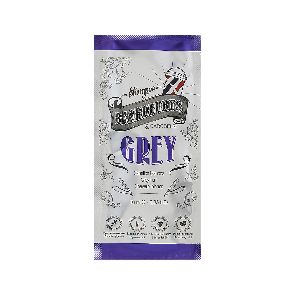 Пробник Шампунь Grey оттеночный для белых и седых волос Beardburys, 10 мл