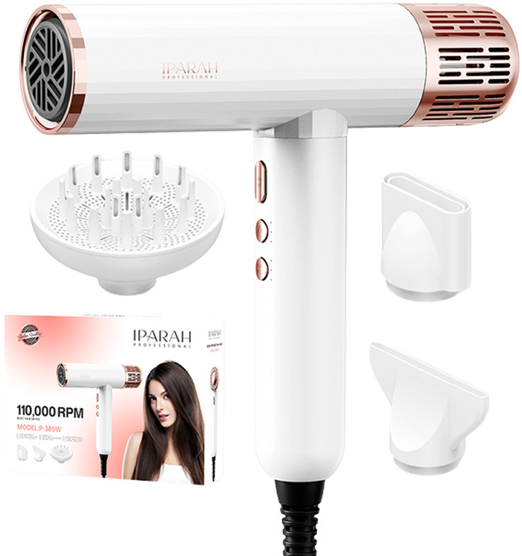 Фен професійний (3 рівні обдуву) White P-385W IPARAH на beauty-prof.com Фото 2 Фен професійний (3 рівні обдуву) White P-385W IPARAH Фото 2