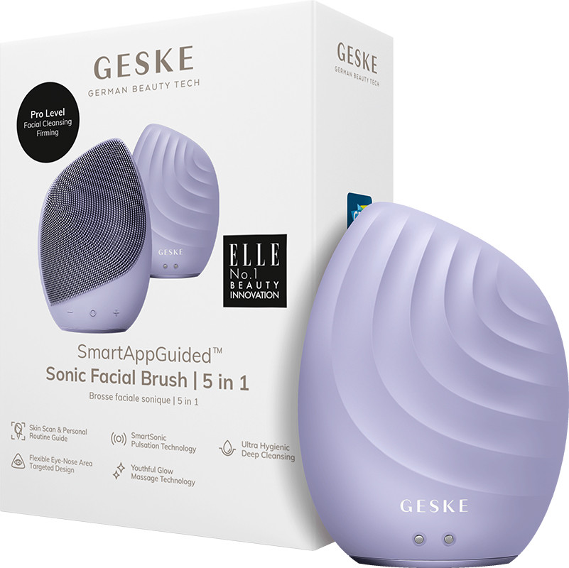 Електронна звукова щітка для обличчя GESKE Sonic Facial Brush 5 в 1 фіолетовий на beauty-prof.com Електронна звукова щітка для обличчя GESKE Sonic Facial Brush 5 в 1 фіолетовий