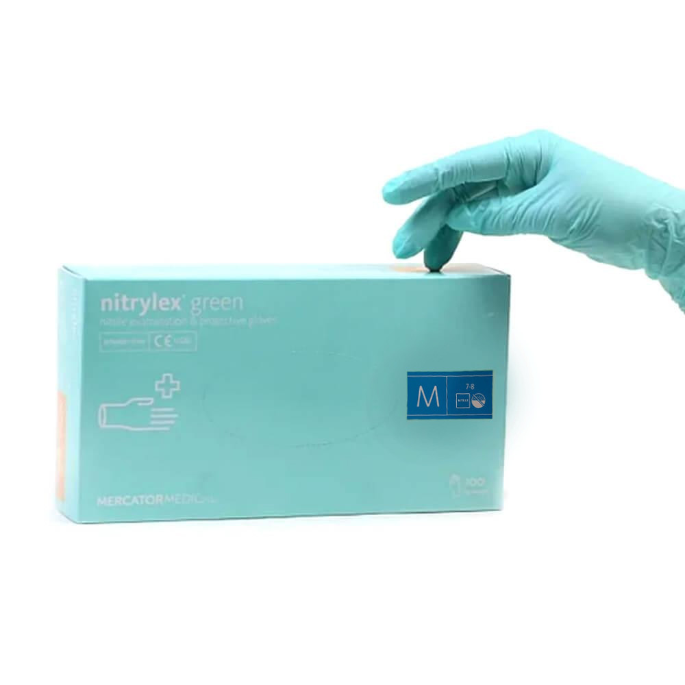 Рукавички нітрилові неопудрені зелені М Nitrylex, 100 шт  Фото 2 