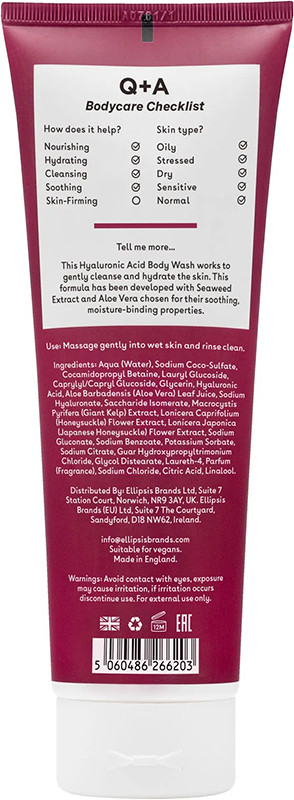 Гель для тела очищающий с гиалуроновой кислотой Hyaluronic Acid Body Wash Q+A, 250 мл  Фото 2 