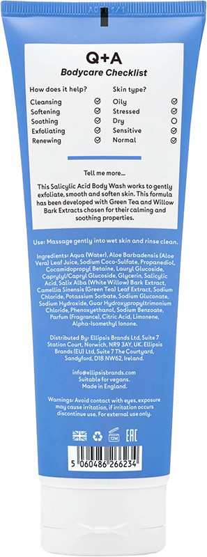 Гель для тіла очищуючий з саліциловою кислотою Salicylic Acid Body Wash Q+A, 250 мл на beauty-prof.com Фото 2 Гель для тіла очищуючий з саліциловою кислотою Salicylic Acid Body Wash Q+A, 250 мл Фото 2