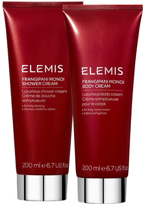 Набір Розкішний дует для тіла Франжипані - Kit: The Frangipani Pairing Luxurious Shower&Body Set (Frangipani Monoi Body Cream 200 мл; Frangipani Monoi Shower Cream 200 мл) Elemis
