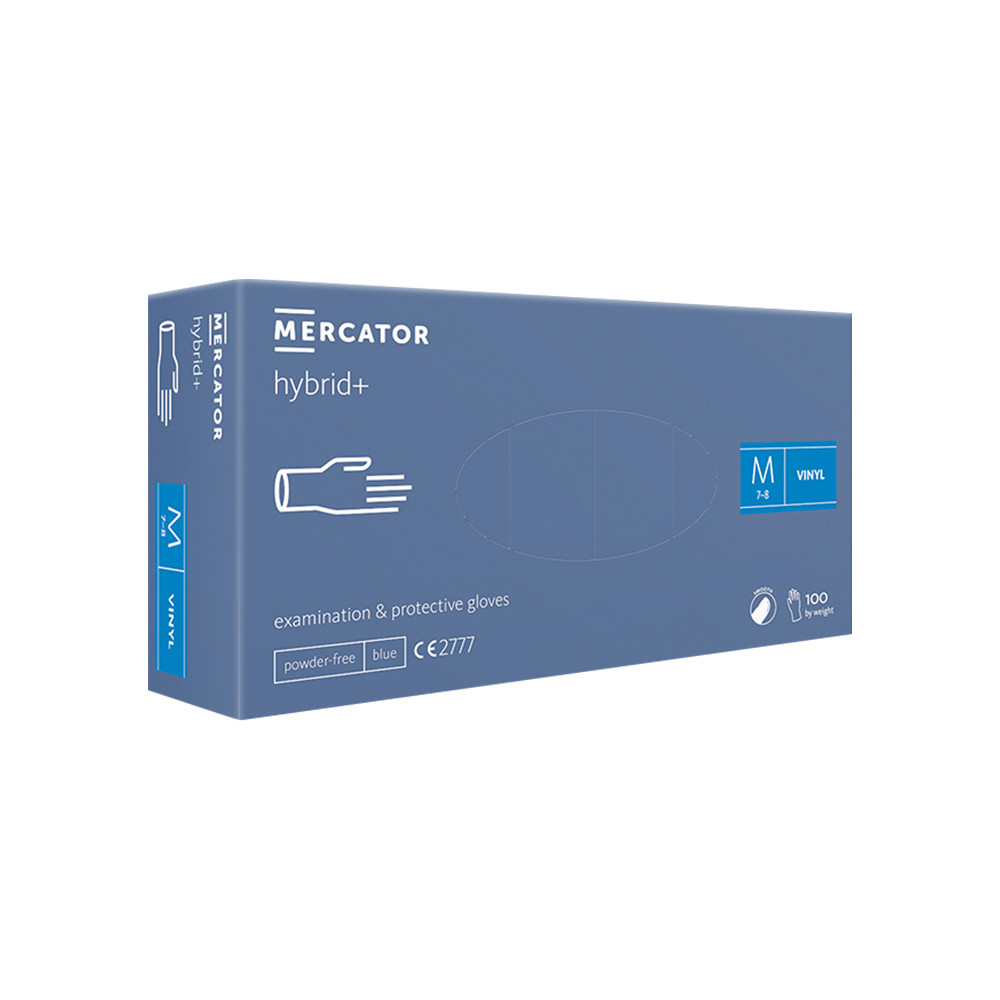 Рукавички вінілові непудровані, блакитні, М 100 шт / уп MERCATOR hybrid  Фото 2 