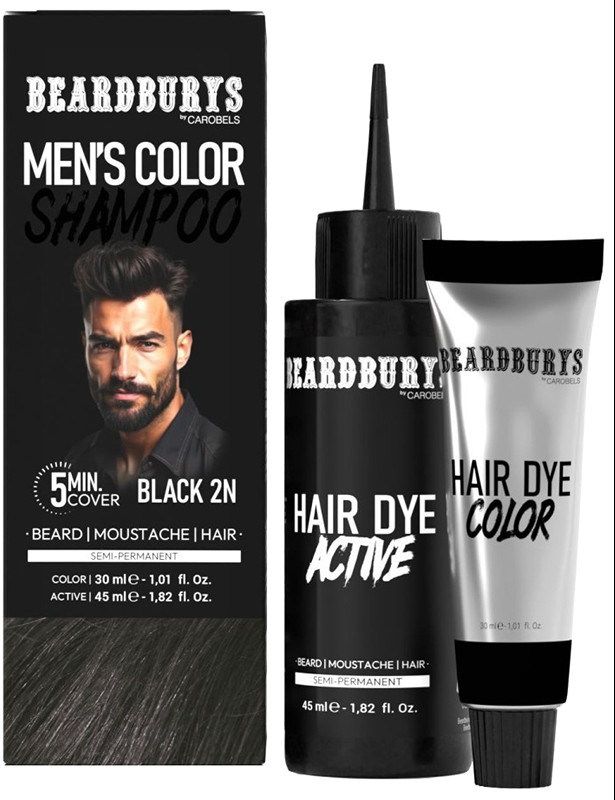 Набір для фарбування волосся бороди та вусів 2N чорний NEW Beardburys, (30мл/45мл)