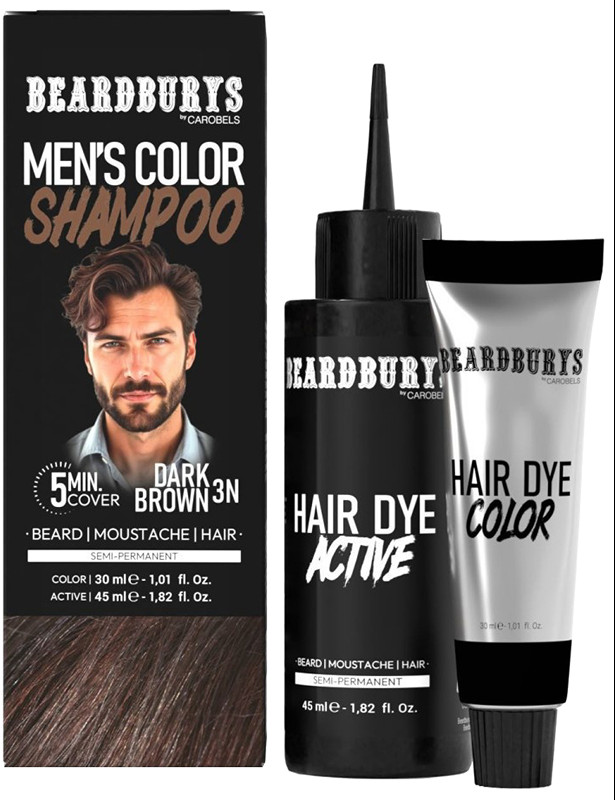 Набор для окрашивания для волос, бороды и усов 3N темно-коричневый NEW Beardburys, (30мл/45мл)