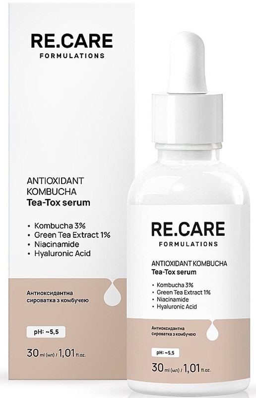 Антиоксидантна сироватка з комбучею Antioxidant Kombucha Tea-Tox Serum RECARE, 30 мл на beauty-prof.com Антиоксидантна сироватка з комбучею Antioxidant Kombucha Tea-Tox Serum RECARE, 30 мл