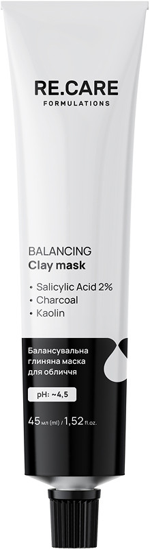 Балансувальна глиняна маска для обличчя Balancing Clay Mask RECARE, 45 мл 
