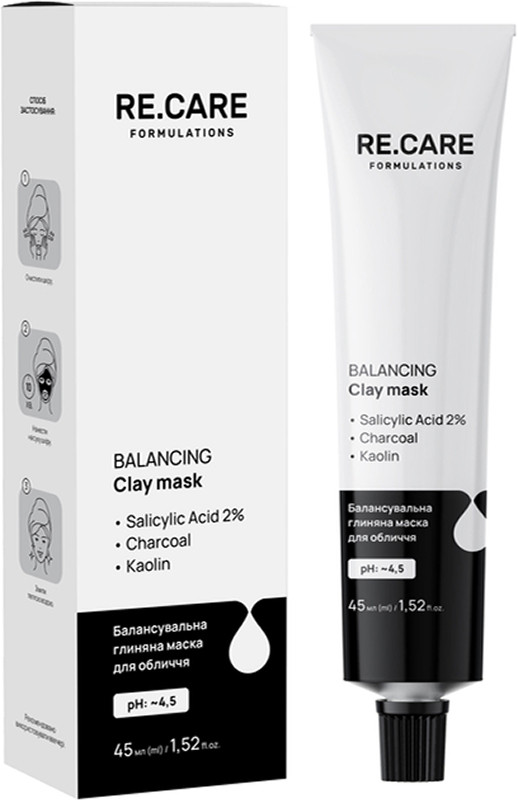 Балансувальна глиняна маска для обличчя Balancing Clay Mask RECARE, 45 мл  Фото 2 