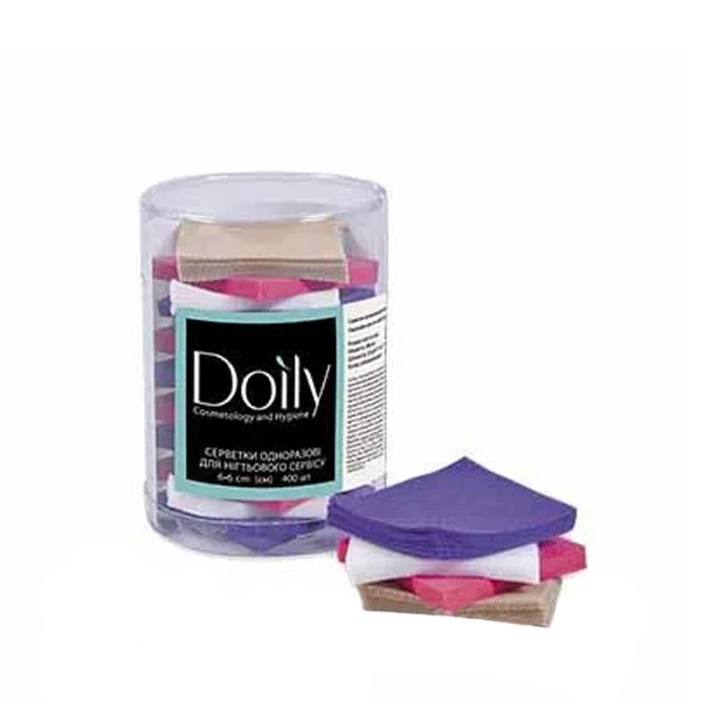 Серветки 6х6 см спанбонд у тубусі різнокольорові Doily, 400 шт