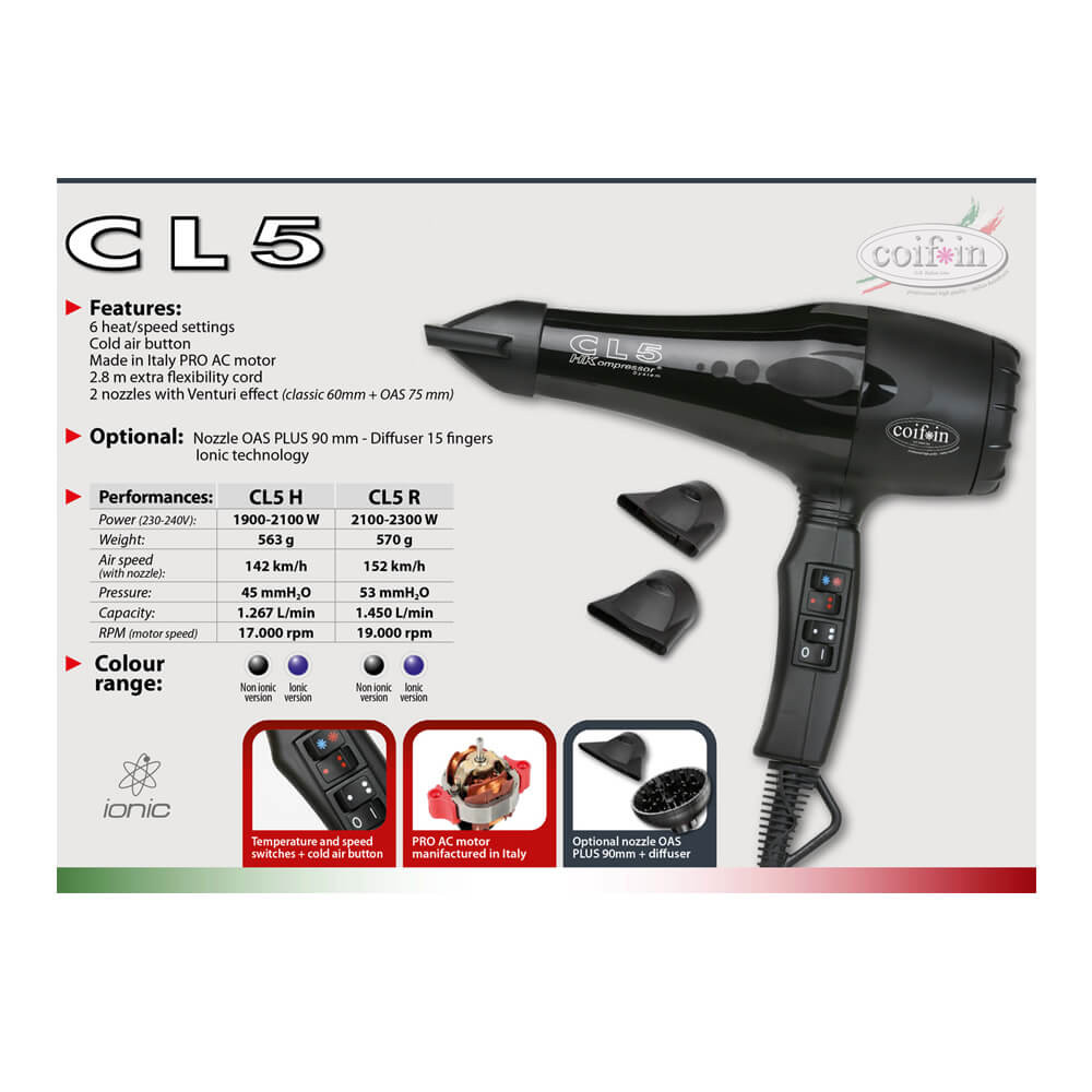 Фен CL5 H черный 1900-2100 W Coif*in  Фото 2 