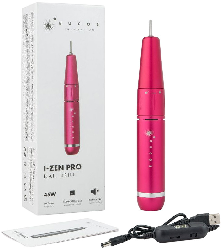 Фрезер для маникюра Bucos I-Zen Pro Nail Drill (45W/35000 оборотов), розовый 