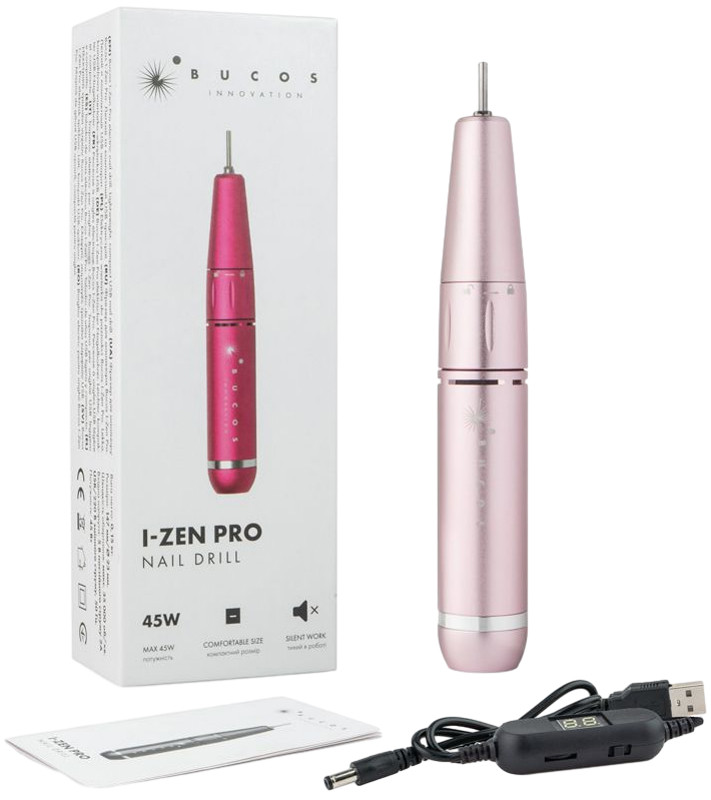 Фрезер для манікюру Bucos I-Zen Pro Nail Drill (45W/35000 обертів), ніжно рожевий 