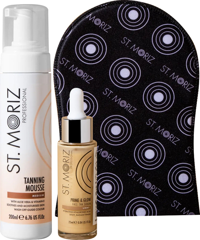 Лімітований набір для засмаги Ready to Glow St.Moriz (мус 200 мл, сироватка 25 мл, перчатка)  Фото 2 