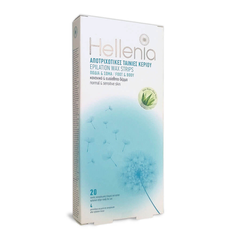 Полоски для депиляции лица 20 шт + влажные салфетки 4 шт (Aloe Vera) Hellenia