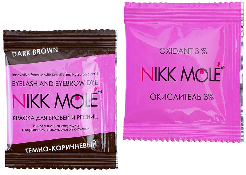 Краска для бровей и ресниц + окислитель тон темно-коричневый Nikk Mole, 2х5 мл