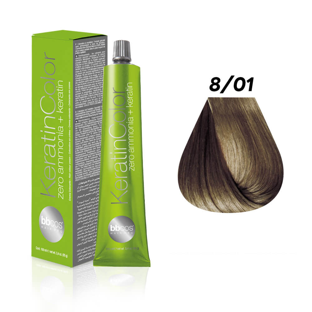 Фарба для волосся 8.01 блондин світло-попелястий Keratin Color 