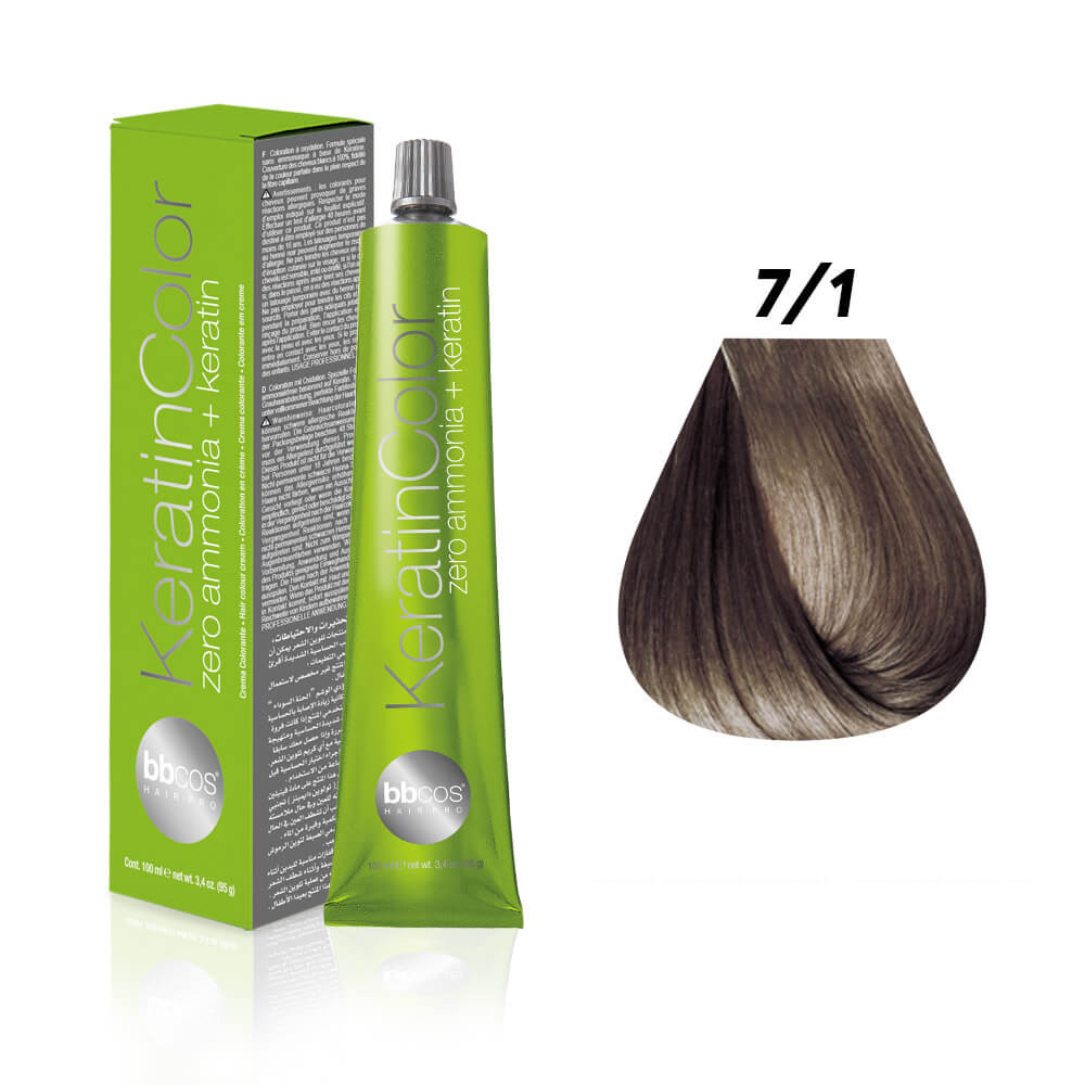Фарба для волосся 7.1 попелястий блондин Keratin Color 