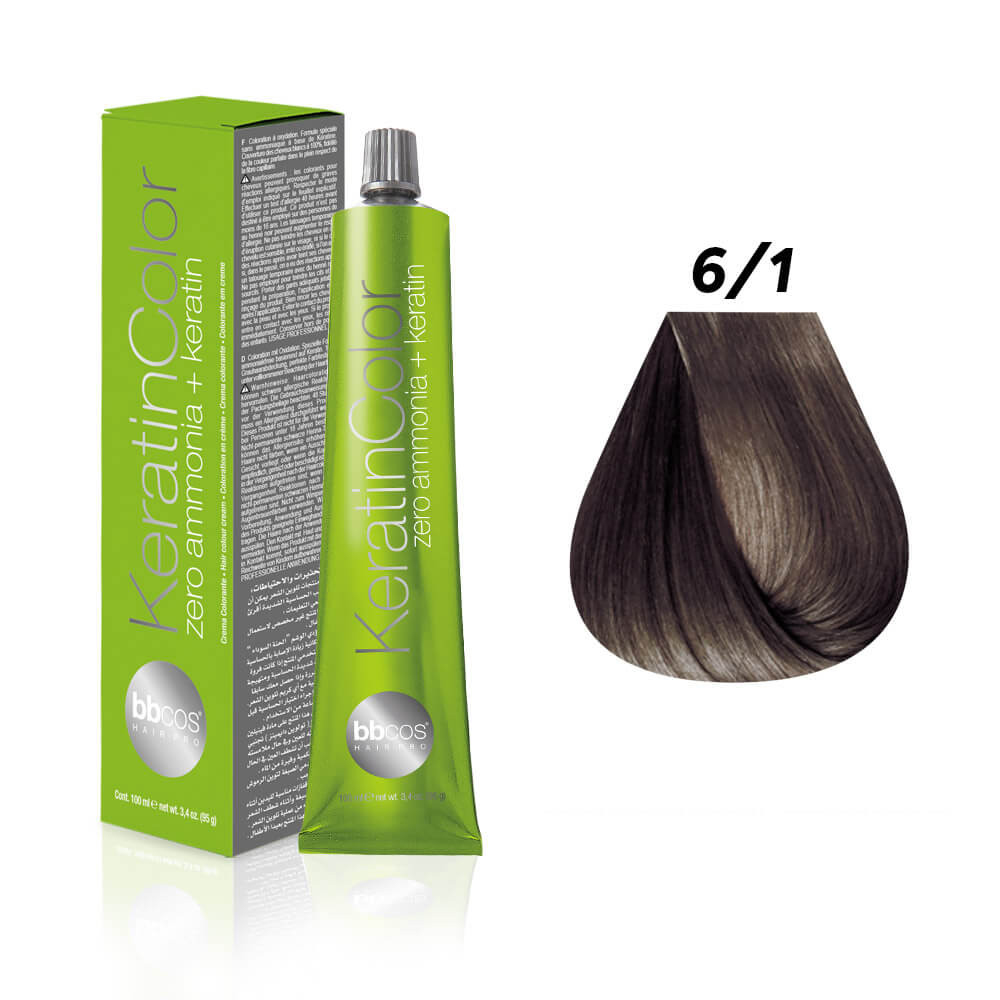 Фарба для волосся 6.1 блондин темно-попелястий Keratin Color
