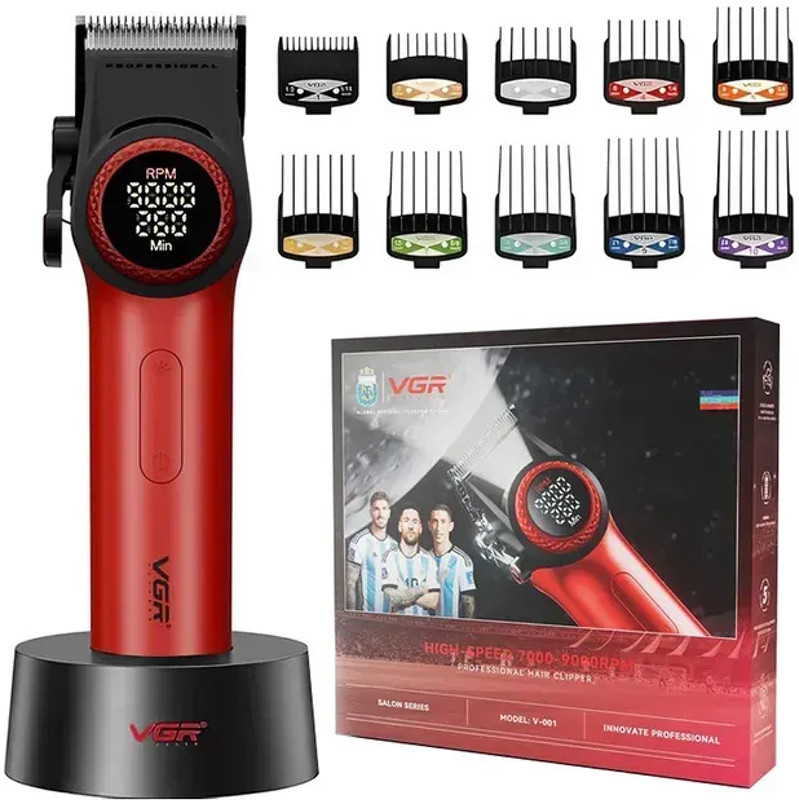 Машинка для стрижки аккумуляторная (10 насадок) Clipper V-001 RED VGR