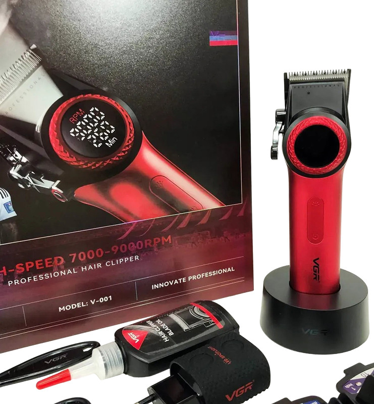 Машинка для стрижки аккумуляторная (10 насадок) Clipper V-001 RED VGR  Фото 2 