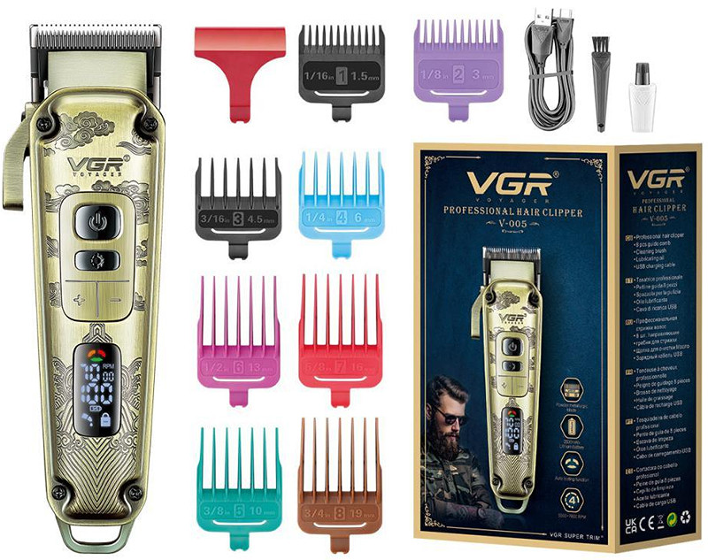 Машинка для стрижки акумуляторна (8 насадок) Clipper V-005 VGR