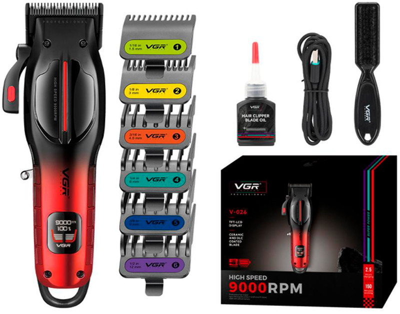 Машинка для стрижки аккумуляторная (6 насадок) Clipper V-026 RED VGR 